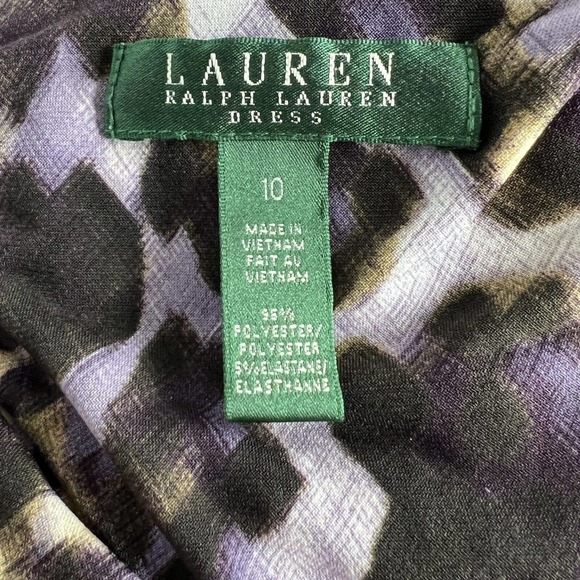 LAUREN Ralph Lauren Brown & Purple Leopard V-Neck 3/4 Sleeve Ruched Dress Sz 10 - Picture 9 of 11